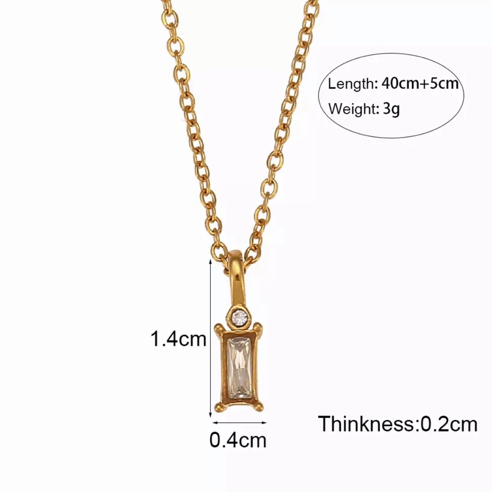 New 18K Gold Mini Square Clear Pendant Necklace, nice Necklace, cute Necklace - Picture 8 of 8